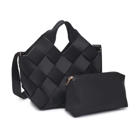 Sol & Selene “Resilience” Woven Neoprene Cross Body Tote Bag - BLACK - NWT - Picture 3 of 9
